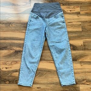 Maternity Jeans Size Medium Gray Belly Band Stone Wash Straight Leg 27”